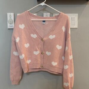 Old Navy Pink Cardigan with White Heart Pattern